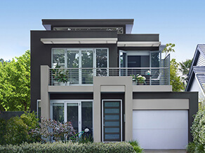 Modern Contemporary Exterior House with Dark Grey Walls and Light Grey Trims with Garden and Bike